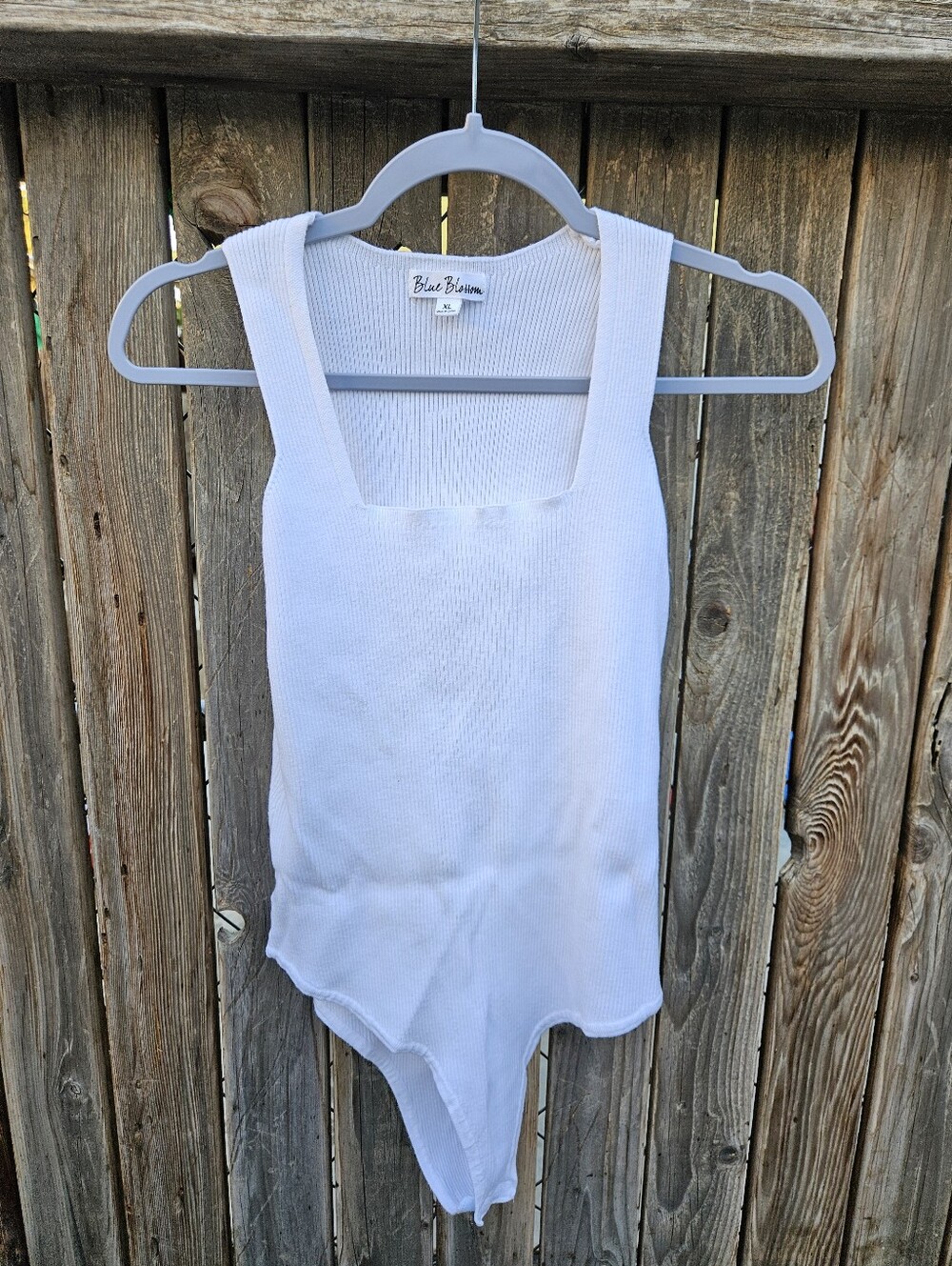Blue Blosson White Ribbed Square-Neck Tank Bodysuit Women's Size XL - Picture 3 of 13